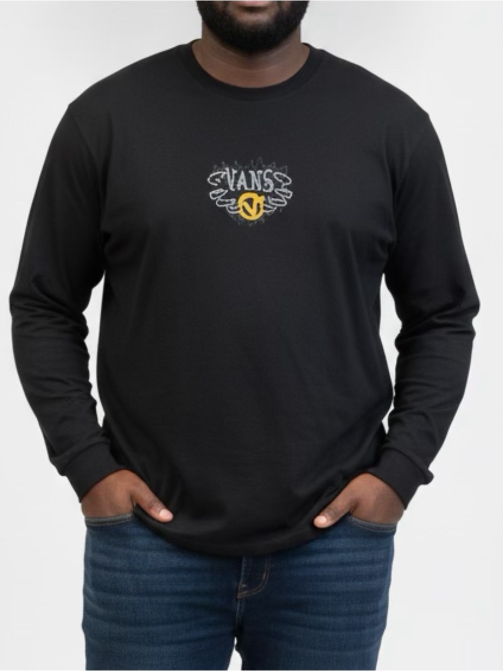 Vans Black Long-Sleeve Tee with Yellow Logo